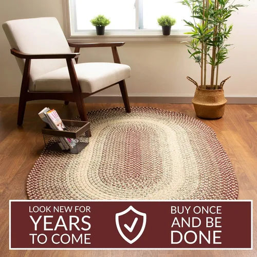 Miniatura 8 de Super Area Rugs Alfombras Trenzadas Alfombra de Cocina Estilo Granja - Alfombra Trenzada Ridgewood para Sala de Estar - Reversible - Borgoña / Beige