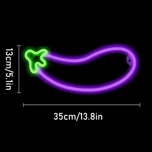 Miniatura 6 de ENUOLI Letreros de neón de berenjenas, luces LED de neón de berenjena morada, luces LED decorativas para decoración de pared, lámparas nocturnas