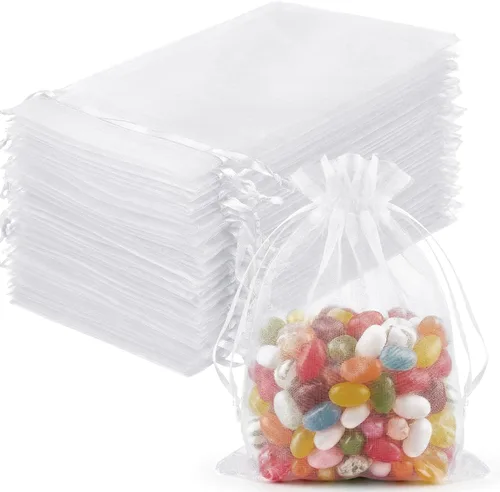 Miniatura 23 de FUNFERY 100 bolsas de organza naranja de 4 x 6 pulgadas, pequeñas bolsas de regalo con cordón de malla para bolsitas, joyas, dulces, recuerdo