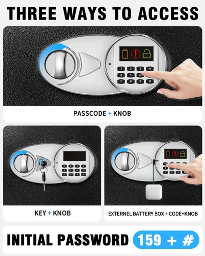 Miniatura 4 de TOTOY 2.0 Cu Ft Steel Fireproof Safe Lock Box For Home with Fire proof Bag Electronic Keypad, LED Sensor Light, Removable Shelf, External