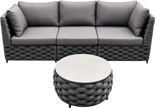 Miniatura 36 de TWT 3-Piece Woven Rope Patio Furniture Set, 2 Outdoor Armchairs with Soft Cushions + Round Aluminum Coffee Table, All-Weather Conversation Set for