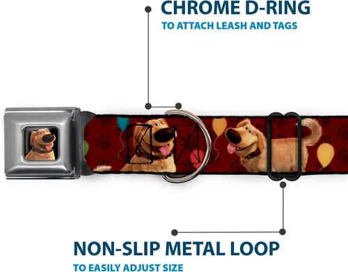 Miniatura 5 de Buckle-Down Collar de perro con hebilla para cinturón de seguridad, 4 posturas, globos, estampado de huellas rojas, 1 pulgada de ancho, se adapta a