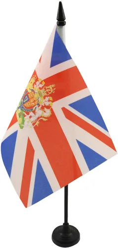 United Kingdon Coat of arms Table Flag 5'' x 8'' - UK - British - England Desk Flag 21 x 14 cm - Black plastic stick and base - AZ FLAG Escudo de