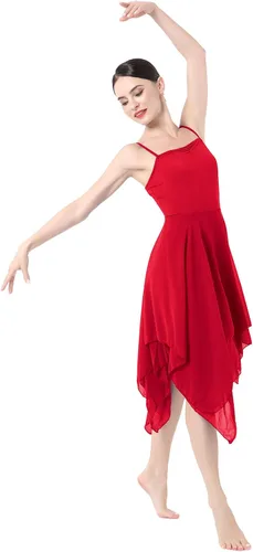 Miniatura 3 de ODASDO Disfraz de danza lírica para mujer, moderno, contemporáneo, de ballet, con tirantes delgados, vestido fluido de gasa
