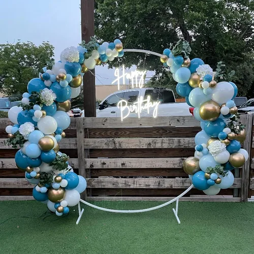 Miniatura 6 de Globos de látex azul dorado y blanco, paquete de 50 globos azul claro de 12 pulgadas, globos de helio para niños, baby shower, cumpleaños, despedida