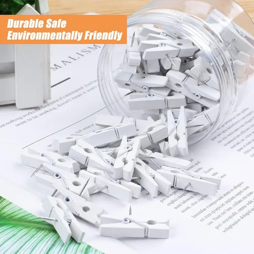 Miniatura 5 de 50 alfileres de empuje con clips de madera, pasadores de madera duraderos, chinchetas decorativas, tachuelas para tablero de corcho, obras de arte