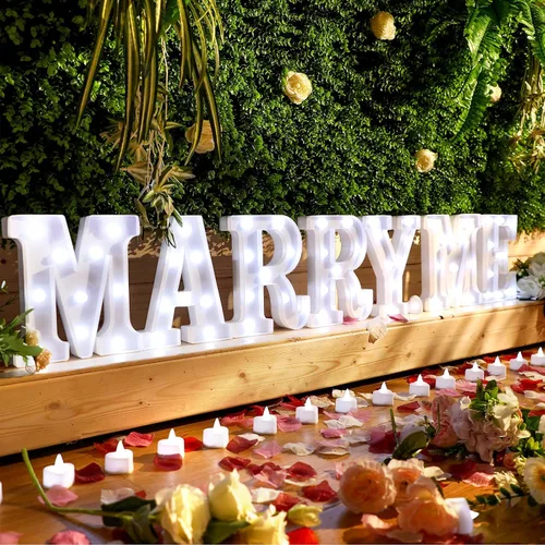 Miniatura 2 de Hortsun Letras iluminadas para decoración de propuesta de cásate conmigo ¿Te casarás conmigo? Letrero Pétalos de rosa 24 Velas LED Luz nocturna