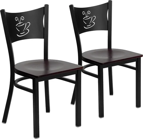 Miniatura 15 de Flash Furniture Silla de restaurante de metal con respaldo de café negro de la serie HERCULES - Asiento de madera natural Asiento de madera