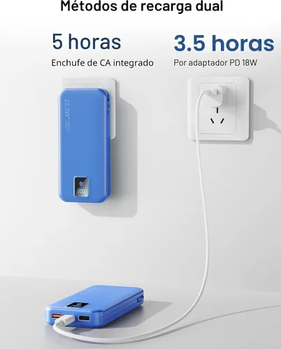 Miniatura 8 de Cargador portátil, cargador de batería de carga rápida de 12000 mAh 22.5 W con cables integrados y enchufe de pared, paquete de baterías esenciales