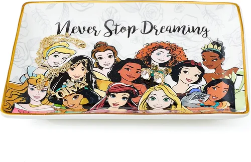 Disney Princess Jewelry Tray - Plato de cerámica para baratijas - Plato para anillos con Ariel Tiana Bella Jazmín y más princesas