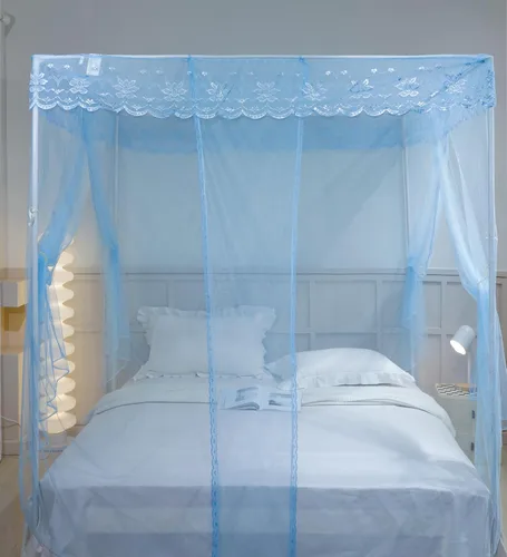 Miniatura 3 de naturetalk Dosel de cama, mosquitera de princesa para niñas y adultos, con tres puertas, diseño de encaje rectangular (Azul bebé, King)