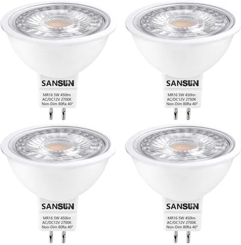 Bombillas LED para Paisajismo MR16 de 5W, Bajo Voltaje 12V Reemplazo de Halógeno de 50W para Reflector de Paisajismo Exterior y Luz de Riel 2700K
