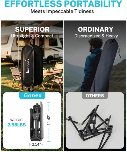 Miniatura 4 de Gonex Silla de Camping Portátil, Silla Plegable Ultraligera Compacta de 5ª Generación para Mochilero, Ligera y Plegable para Campamento al Aire Negro