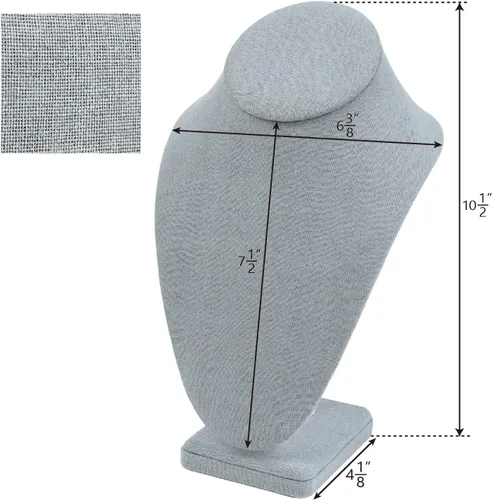 Miniatura 2 de MOOCA Busto de exhibición de collar de madera cubierta de lino, elegante maniquí de cadena de joyería para collares, 6 38 pulgadas de ancho x 4 18