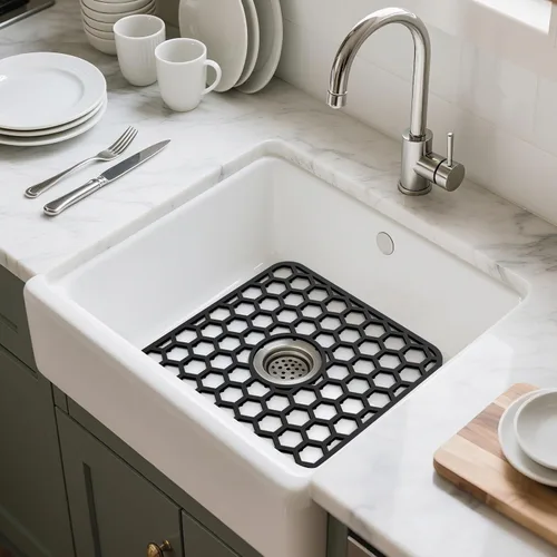 Miniatura 8 de Bestjing Paquete de 2 protectores de silicona para fregadero de cocina, accesorio de rejilla de cocina de 12 x 11 pulgadas, tapete antideslizante