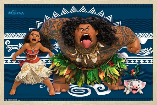 Miniatura 8 de Disney Moana - Póster de pared de caras de 22.4 pulgadas de largo x 14.7 pulgadas de ancho, versión enmarcada de madera de granero