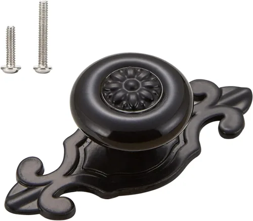 Miniatura 16 de HUAMULAN Paquete de 10 Pomos de Cerámica Retro, Tiradores Vintage para Cómoda Cocina con Pétalos para Gabinete, Base de Aleación de Zinc, Placa