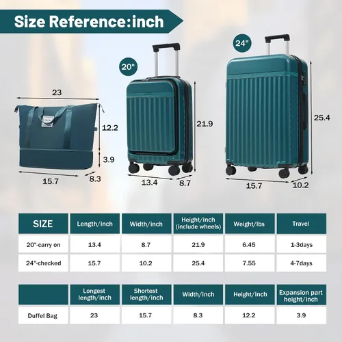 Miniatura 111 de Merax Juegos de equipaje de mano en maleta aprobada por aerolíneas, estuche rígido con ruedas giratorias expandibles, Negro