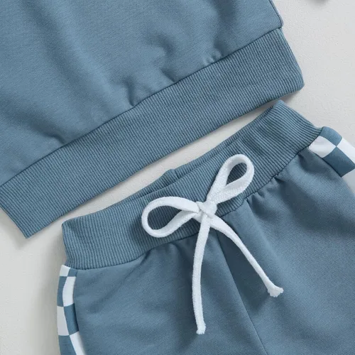 Miniatura 91 de Conjunto de ropa de otoño e invierno para bebé niño pequeño, sudadera de manga larga con colores contrastantes, pantalones elásticos para recién