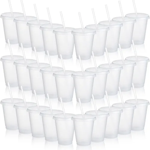 Miniatura 18 de Sieral Paquete de 60 vasos con tapas y pajillas, vasos para niños con pajilla, botella de agua reutilizable, taza de viaje para café helado, vasos