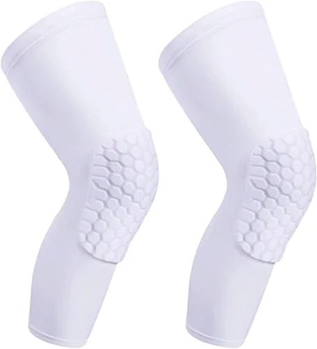 Rodilleras de compresión para piernas, rodilleras hexagonales para baloncesto, panal de abeja, rodilleras anticolisión, rodilleras largas Blanco
