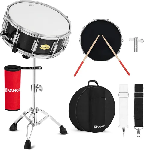 Kit de tambor snare Vangoa con cabeza Remo de 14" x 5.5" para estudiantes de banda escolar de marcha principiantes con soporte, soporte para