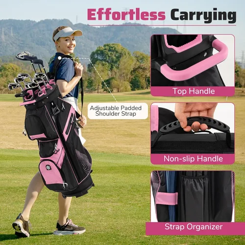 Miniatura 7 de Goplus Bolsa ligera para carrito de golf, bolsa de golf moldeada con separadores organizadores de longitud completa de 14 vías, 11 bolsillos, bolsa