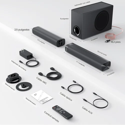 Miniatura 7 de Barra de sonido Assistrust con subwoofer, barra de sonido de 110W para Smart TV, con graves profundos y aumento de volumen y 3 modos de ecualizador