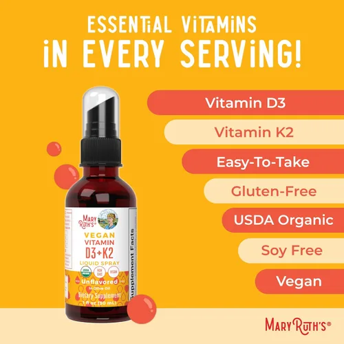 Miniatura 7 de Spray líquido vegano de vitamina D3+K2 (MK-7) con ingredientes biológicos de MaryRuth a base de plantas, vegano sin OGM, sin gluten, ketogénico