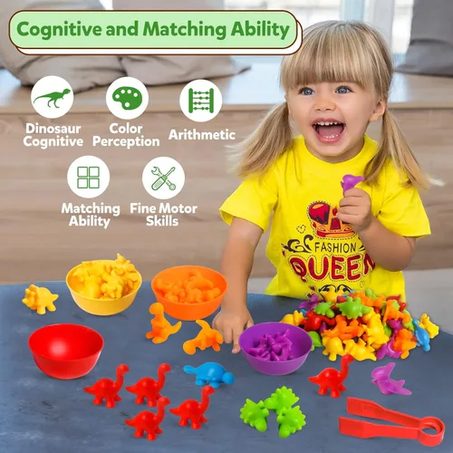 Miniatura 5 de Juguetes de contar dinosaurios, juegos a juego con cuencos de clasificación para niños pequeños, actividades de aprendizaje preescolar