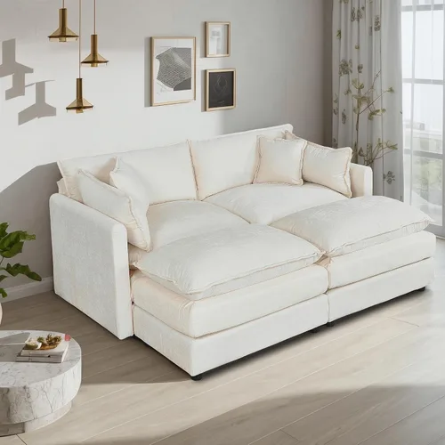 Miniatura 53 de Setawix Sofá Profundo de 3 Plazas con Otomana, Sofás de Nube en Forma de L de 112.2" para Sala de Estar, Sofá de Nube de Chenilla con Asiento Café