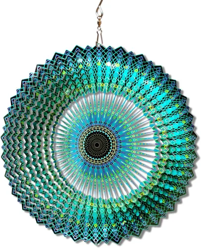 FONMY Molinillo de viento con diseño de mandala y cielo estrellado de acero inoxidable 3D de 12 pulgadas, corte láser, arte de metal, patrón Mdl10