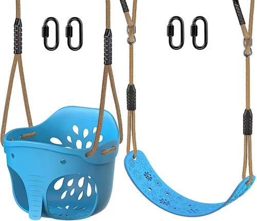 Juego de 2 asientos de columpio de respaldo alto para niños pequeños con cuerda de altura ajustable de 4.2 a 6.7 pies, juego de asientos de columpio