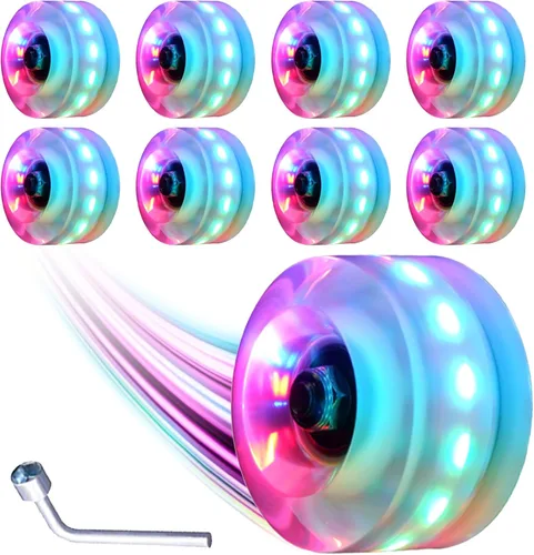 Paquete de 8 ruedas de patinaje iluminado, ruedas LED de dureza 78A con rodamientos ABEC-9 de primera calidad, accesorios iluminadores para patines