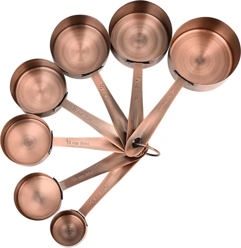 Miniatura 2 de Juego de tazas y cucharas medidoras, juego de 17 tazas medidoras y cucharas medidoras de cobre, 7 tazas medidoras y 9 cucharas medidoras con 1