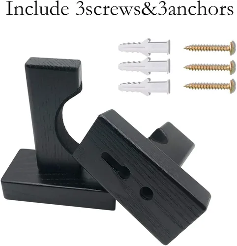 Miniatura 2 de Soporte de pared para bate de béisbol, soporte de madera maciza con tornillos ocultos para sóftbol y béisbol Negro