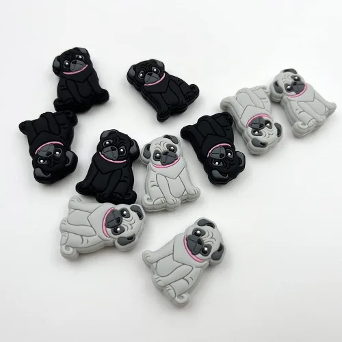 Miniatura 5 de 10 cuentas de perro de dibujos animados de animales con forma de carlino, cuentas focales para bolígrafo, llavero, joyería, pulseras, collares