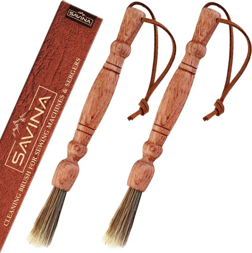 Miniatura 7 de Savina Cepillo de limpieza para máquinas de coser y sergers - Herramienta de coser, cepillo de pelusa de madera con una correa para colgar