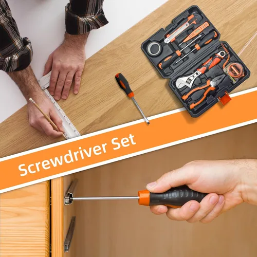 Miniatura 2 de Kit de herramientas manuales para el hogar y caja de herramientas portátil que incluye llave, cuchillo utilitario, destornillador. Juego