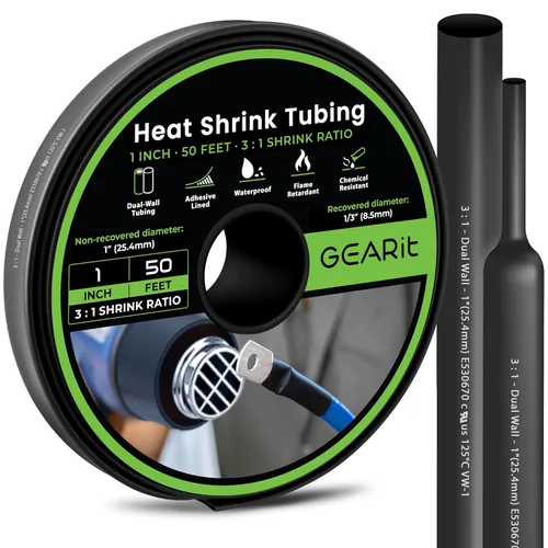 GEARit Tubo termorretráctil de 1 pulgada, relación 3:1, forro adhesivo, envoltura retráctil industrial impermeable de grado marino, tubo de doble