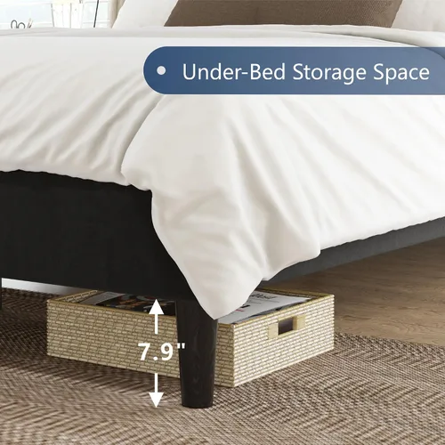 Miniatura 6 de VanAcc Base de cama tamaño Queen, plataforma tapizada de terciopelo con cabecera capitoné de canal, base de colchón con listones de madera,