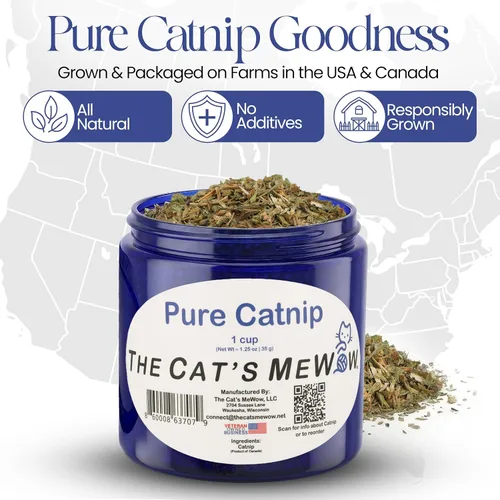 Miniatura 4 de The Cat's MeWow Hierba gatera 100% pura, cultivada en América del Norte, aroma fuerte para jugar y enriquecer, tarro de frescura resellable
