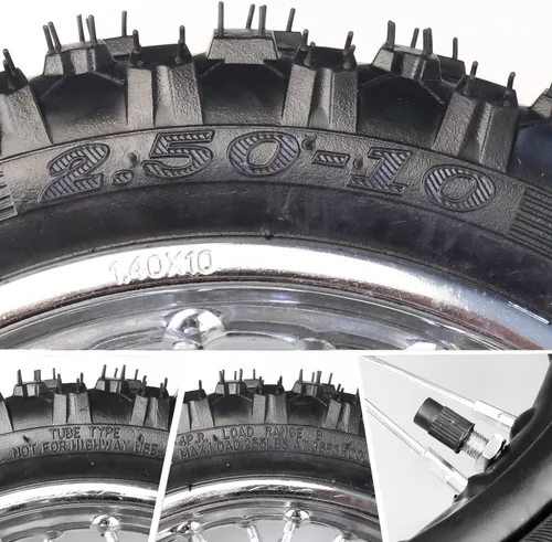 Miniatura 5 de 2.5-10 10" Neumático y rin de rueda trasera de 1.4 x 10 y freno de tambor con rodamiento de 12 mm para BBR50 DRZ70 TTR50 DRZ50 CRF50 PW50 TTR50
