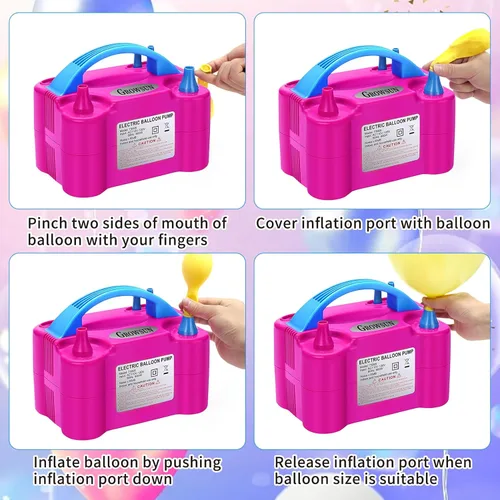 Miniatura 4 de Growsun Bomba Eléctrica de Globos Inflador de Aire Portátil Automático de Doble Boquilla Soplador de Globos 110V 600W para Cumpleaños Baby Shower