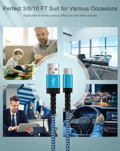 Miniatura 6 de Paquete de 3 cables de carga USB C de 3/6/10 pies de carga rápida para iPhone 17e/17/16e/16/15 Pro/15 Pro Max/15 Plus, Android Samsung Galaxy S25