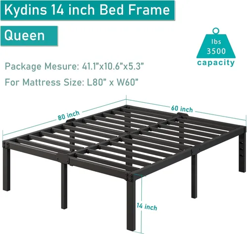 Miniatura 2 de Marco de cama con plataforma tamaño Queen con cabecero y almacenamiento, compatible con colchones de 14 pulgadas de alto, estructura metálica, sin