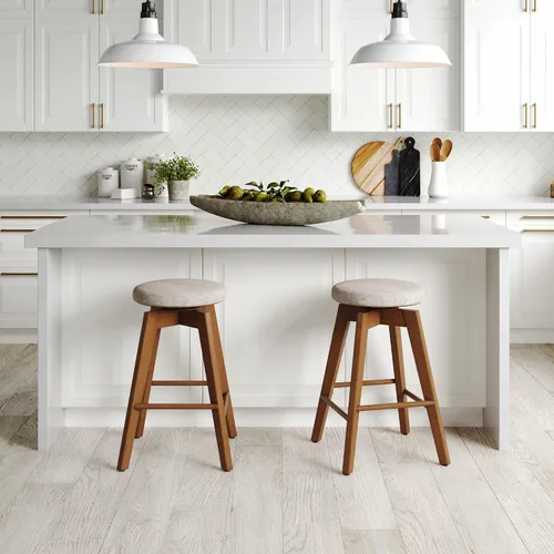 Miniatura 3 de Nathan James Amalia Taburete de bar de altura de encimera de cocina sin espalda, madera maciza con asiento giratorio de 360 grados, café Marrón