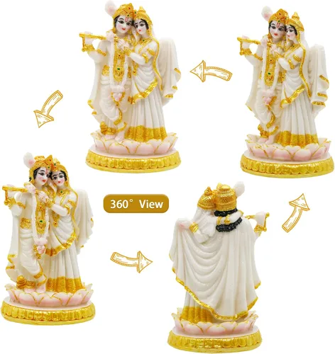 Miniatura 5 de alikiki Estatua de ídolos hindúes de Radha Krishna, 5.7 pulgadas de alto, aspecto de mármol, escultura de dios indio Krishna Radha para Diwali Puja