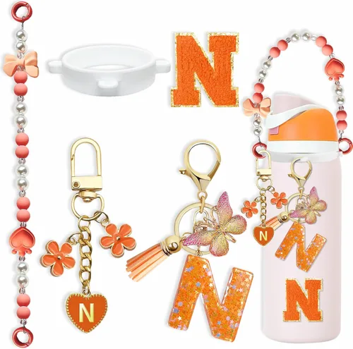 Miniatura 63 de Lindo Juego de Dijes de Letras para Botella de Agua Owala de 24oz, 32oz, 40oz, Owala Kids y Vaso de Café, FreeSip – Incluye Correa con Asa, para Rosa