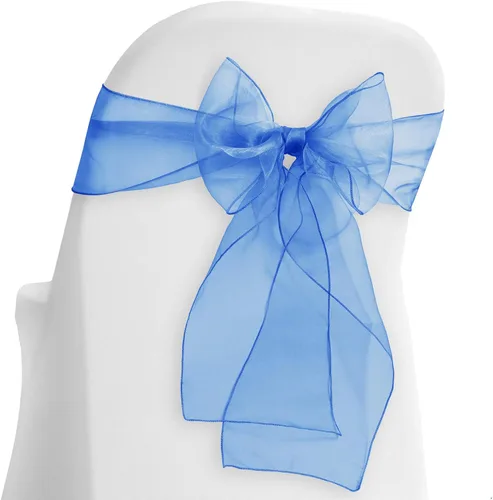Miniatura 5 de Lann's Linens - 100 elegantes fundas de organza para silla de boda/fiesta Fajas/lazos - Cinta para atar en la parte trasera - Azul bebé